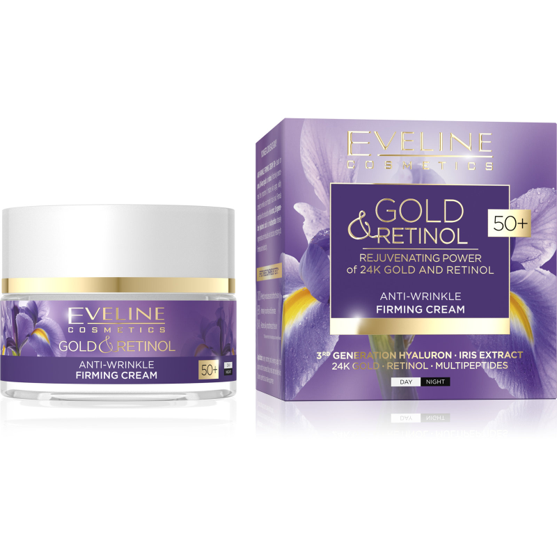 Eveline Gold & Retinol Przeciwzmarszczkowy Krem Ujędrniający 50+ na Dzień i na Noc dla Skóry Wrażliwej 50ml